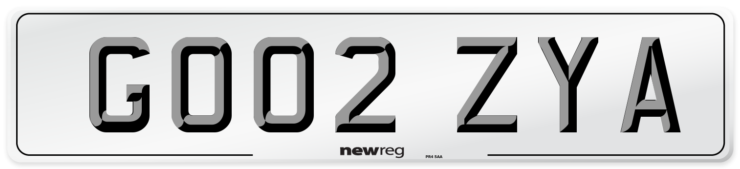 GO02 ZYA Number Plate from New Reg